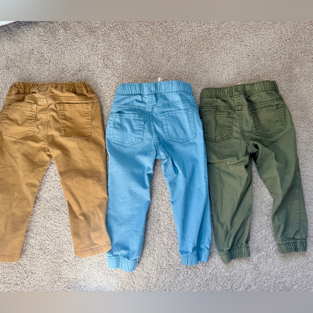 2T Toddler Pants in Tan, Blue, and Olive